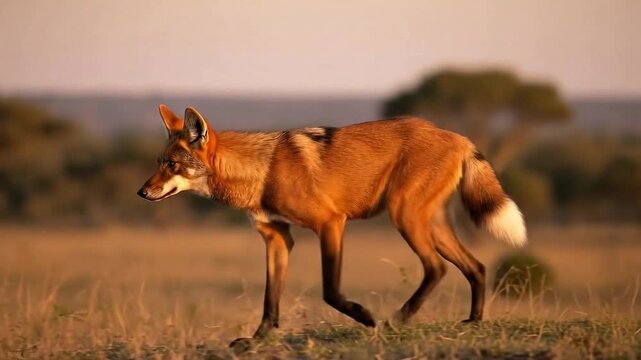 Maned Wolf Standing in a Field During Golden Hour.