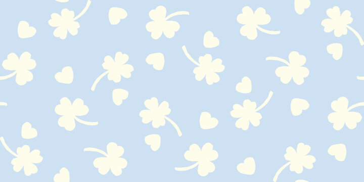 Hand drawn baby blue clover seamless pattern background