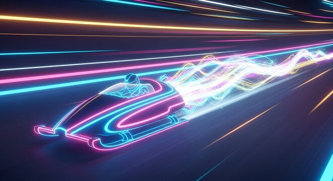 Experience the thrill of speed with this neon bobsled design, symbolizing futuristic sports, technology innovation, and high-performance racing in motion