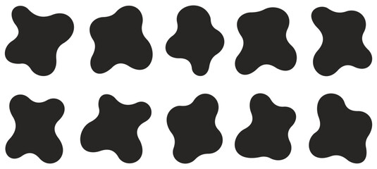 Blob shape organic, vector illustration set. liquid shadows random shapes. Abstract black fluid shapes. Blotch shapes flat style