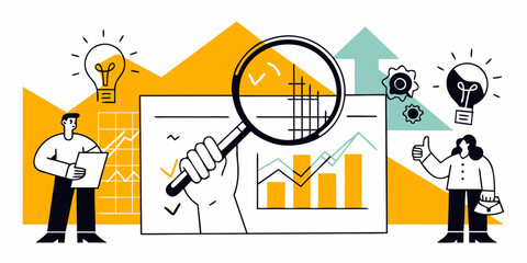 Data analysis and innovative thinking teamwork charts and problem solving concepts