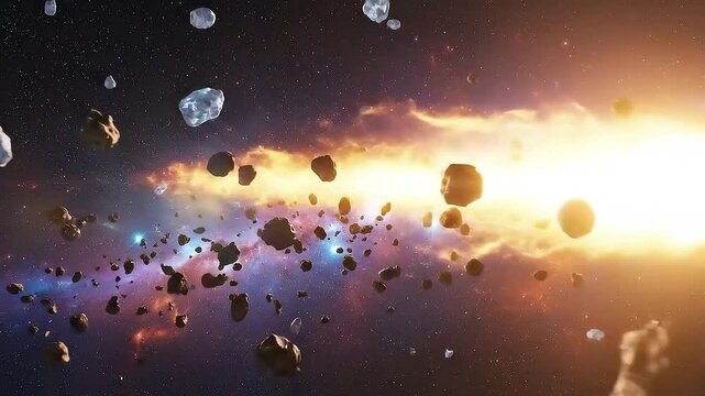 Stunning Asteroid Field with Bright Star and Nebula in Deep Space.