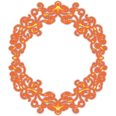 Ornate orange and yellow decorative frame with intricate scrollwork and elegant patterns.