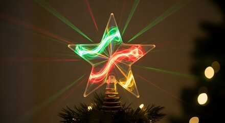 Colorful star tree topper glows with holiday cheer, adding festive magic to your Christmas celebrations and creating a warm, inviting atmosphere