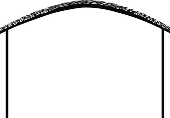Simple archway structure with textured roof outline, black and white graphic
