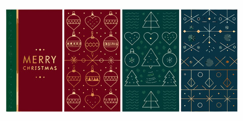 Festive christmas patterns and designs with ornaments trees and merry greetings © Milton
