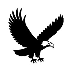 Flying Eagle Silhouette on White Background – Powerful Bird Icon Illustration