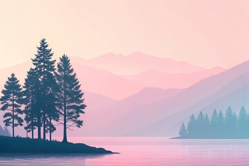 winter landscape with trees and mountains