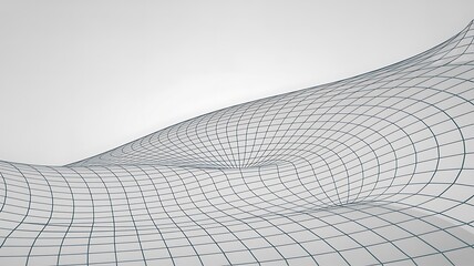 A 3D rendered curved grid pattern creating a tunnel effect. The grid consists of thin black lines forming squares that curve inward, creating a hyperbolic shape.