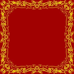 Elegant Golden Ornate Frame Design on Vibrant Red Background.