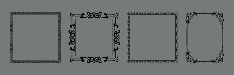Set of decorative frames Elegant vector element for design in Eastern style, place for text. Floral black and gray borders. Lace illustration for invitations and greeting cards