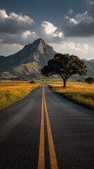 2026 New Year road trip travel and future vision concept . Nature landscape with highway road leading forward to happy new year celebration in the beg