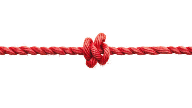 Red string rope coiled flexible cord textile fiber binding material macro texture studio isolated on white background
