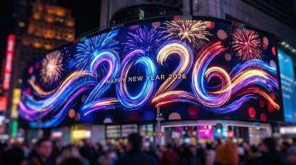Vibrant Celebration of New Year 2026 in Times Square Night Scene