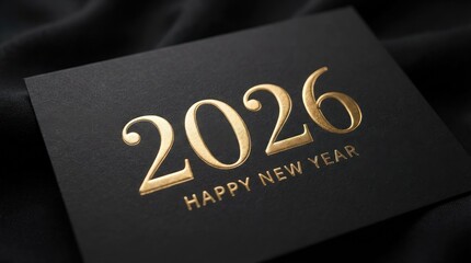 Elegant Black Card with Gold Text Celebrating New Year 2026