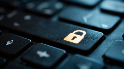 Secure Lock Symbol on Computer Screen Representing Cybersecurity, Data Protection, and Privacy Threats in Digital Landscape