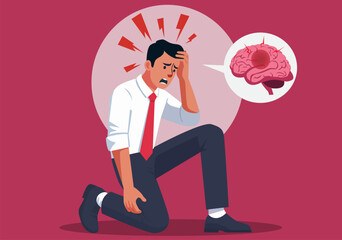 Illustration Businessman Suffering Severe Headache or Migraine