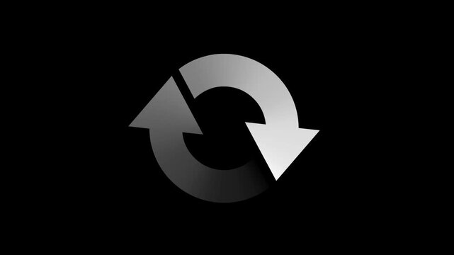 Seamlessly looping animation two arrows circulating forming circle emphasizing continuous process and perpetual motion on elegant black background for endless loop