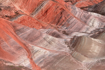 Beautiful mountains with red soil in Khizi. Azerbaijan.