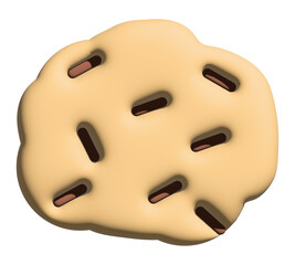 Illustration of chocolate chip cookie in 3D for model, merchandise, sweet dessert, snack, cafe, menu, restaurant, recipe, baking book, cute patch, brooch, sticker, print, cake shop, department store