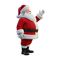 Jolly Santa Claus Wearing His Iconic Red Suit and Hat Waving Hello in a Festive Christmas Scene