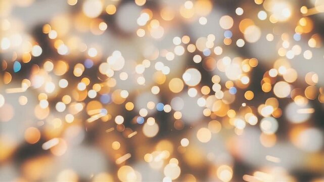 Golden bokeh lights on a blurred gray background with warm tones and soft focus