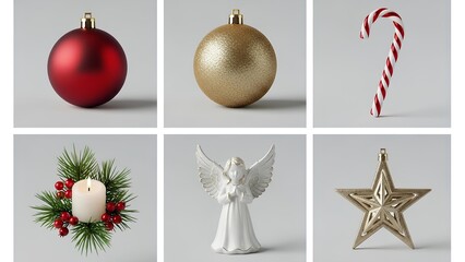 Collection of festive Christmas ornaments and decorations for holiday celebration