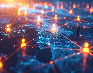 Futuristic network visualization with connected human figures