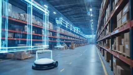 A smart warehouse management system with innovative Internet of Things technology to identify package pick-ups and deliveries. A concept for the future of supply chain business and logistics networks. - Powered by Adobe