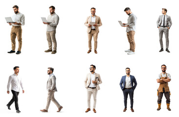 Collection of Small business owner incorporates new technologies to improve operations and customer service. full length isolate on transparent background