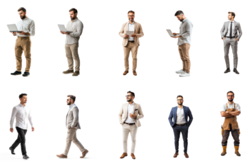 Collection of Small business owner incorporates new technologies to improve operations and customer service. full length isolate on transparent background