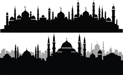 Fototapeta premium Mosque city skyline silhouette vector illustration