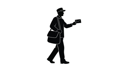 A silhouette of a mail carrier delivering a letter on duty