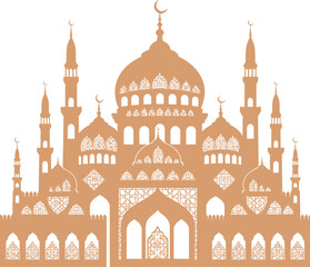 Illustration of a mosque with domes and minarets