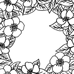 Vector seamless black and white frame of apple blossoms. Spring floral design element.