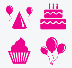 Birthday Party Icons Flat Vector