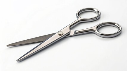 Shiny scissors with a polished finish positioned on a white background.