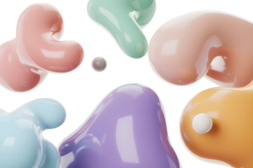 Abstract colorful liquid blobs and spheres floating, pastel colors, 3D render