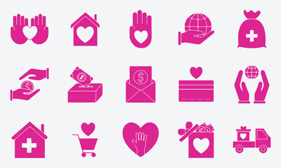 Charity Donation Silhouette Icon Set