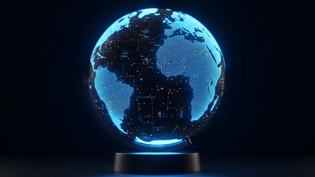 Glowing digital earth hologram on a dark background - Powered by Adobe