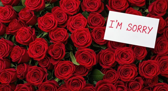 Red roses arranged beautifully with a handwritten note saying Im sorry, symbolizing forgiveness and love, perfect for expressing apologies and mending relationships with heartfelt gestures