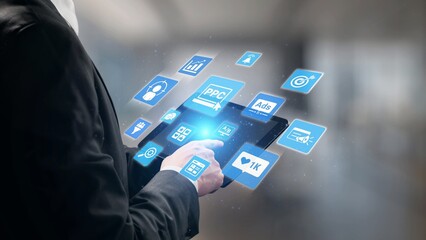 Concept of marketing online strategy using digital marketing, PPC campaigns, social media ads, and SEO analytics. Marketing online improves visibility, digital marketing drives engagement. Gist