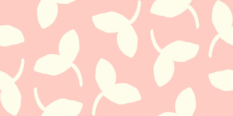 Hand drawn pink sprout leaves seamless pattern background