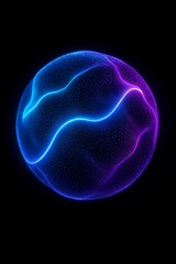 Glowing Quantum Energy Sphere with Neon Blue and Purple Particle Mesh in Dark Space
