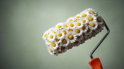 Paint Roller with White Daisies in Creative Floral Arrangement with Soft Focus and Pastel Colors for Home Decor Advertising