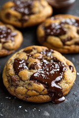 Beautiful chocolate chip cookies with a gooey chocolate filling.