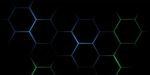Hexagonal cyberspace green background. Hexagon grid tech pattern