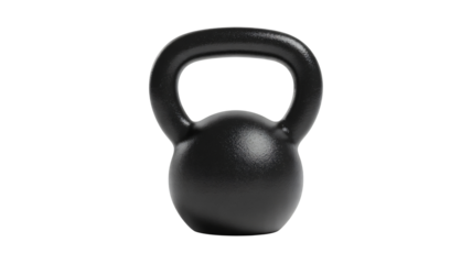 Black kettlebell weight with handle on white background for fitness and exercise routines