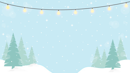 Snowfall With Clear Blue Sky And Pine Trees In Winter