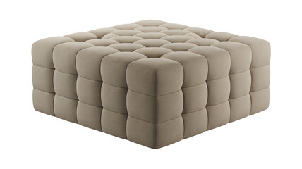 Naklejka premium Beige tufted ottoman furniture with buttonless quilted upholstery on white background